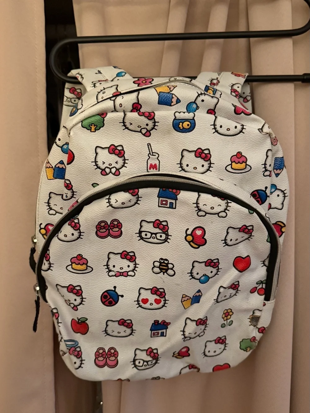 Hello Kitty White Backpack with Multicolor Icons